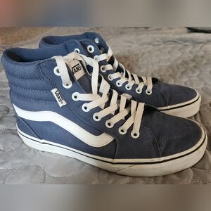 Vans Women's Blue and White High-Top Sneakers